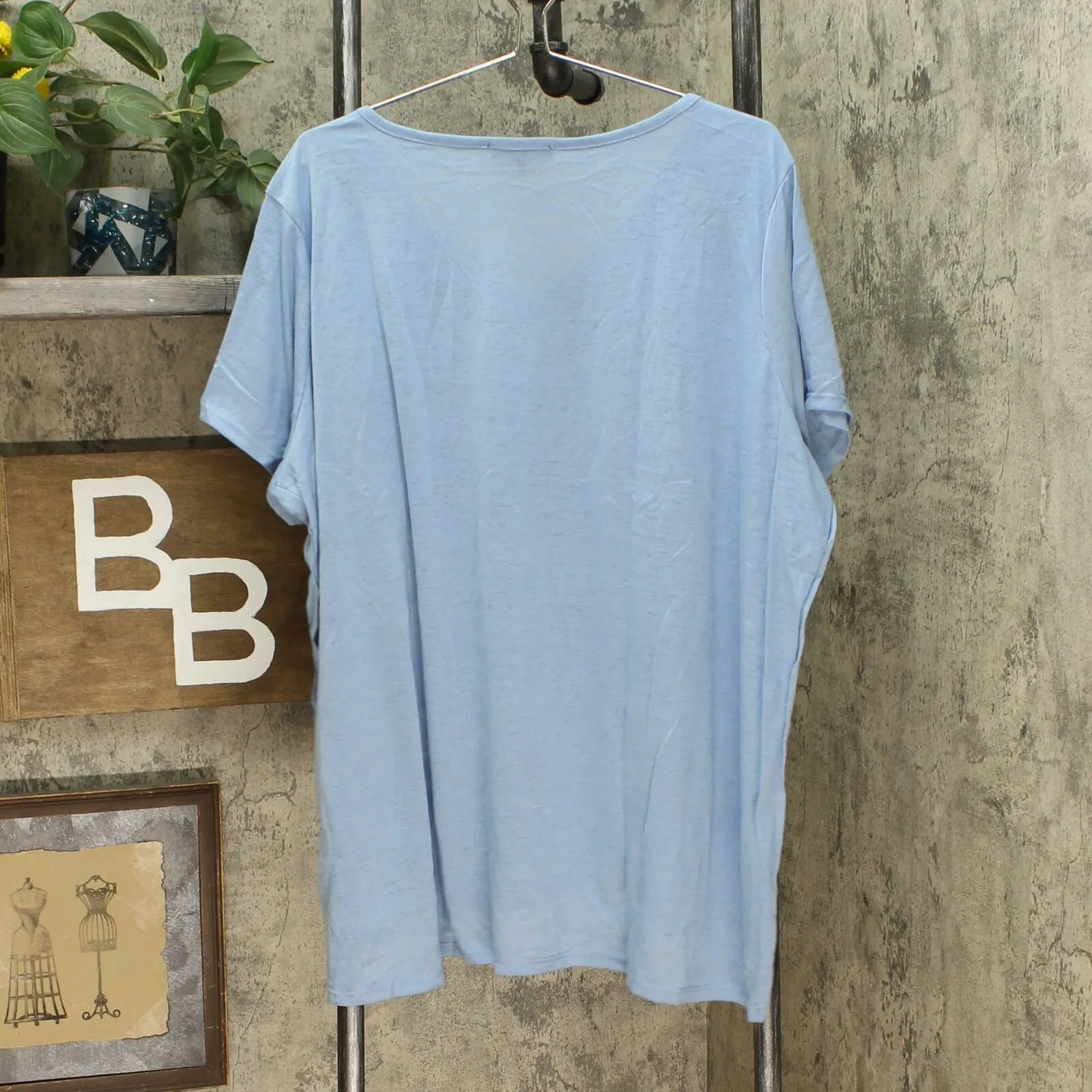 DG2 by Diane Gilman Women's Plus Hi-Low Floral Burnout Tee Blue 3X