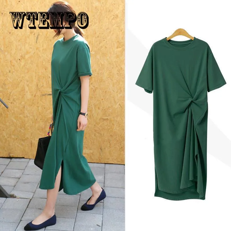 Dress Large Size Loose Slim Casual Dresses  Long T -Shirt Summer Cotton Short Sleeve