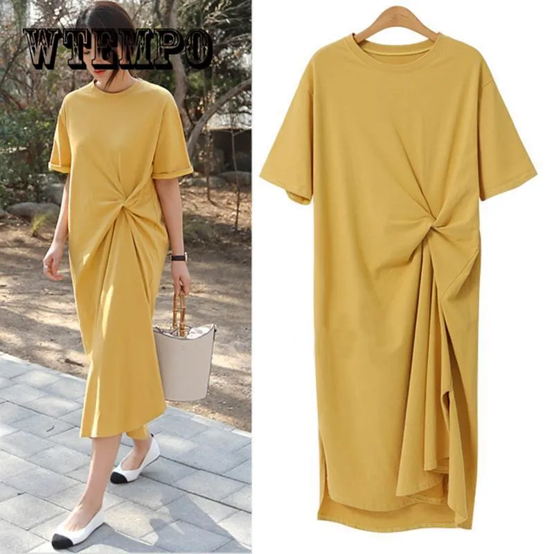 Dress Large Size Loose Slim Casual Dresses  Long T -Shirt Summer Cotton Short Sleeve