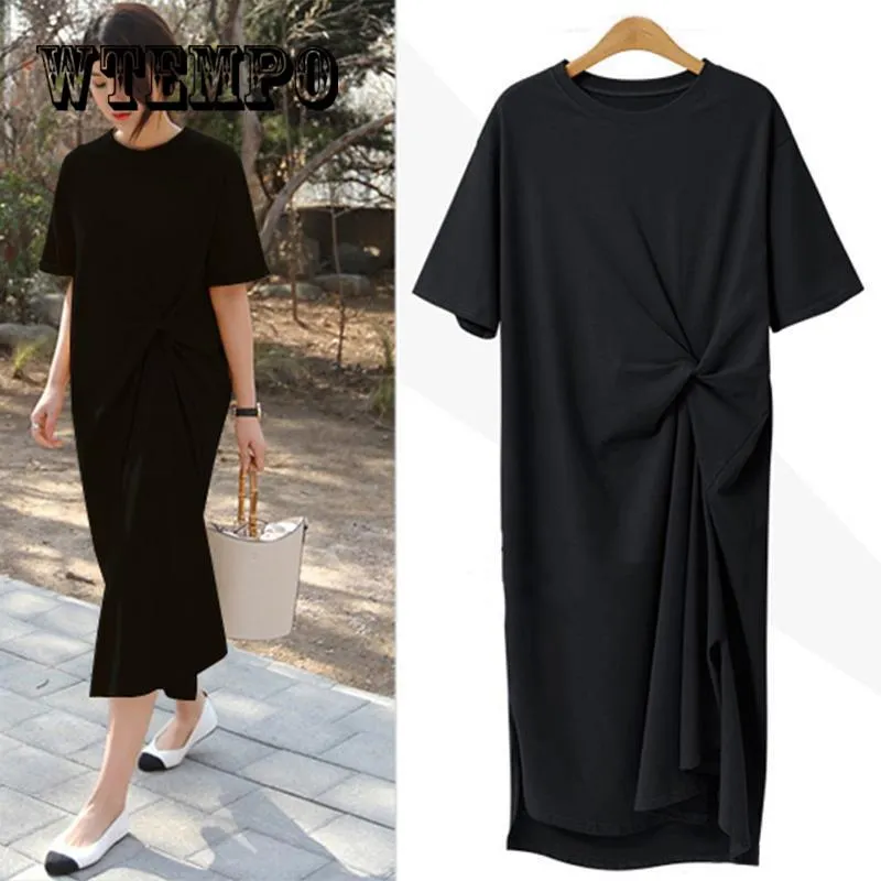 Dress Large Size Loose Slim Casual Dresses  Long T -Shirt Summer Cotton Short Sleeve