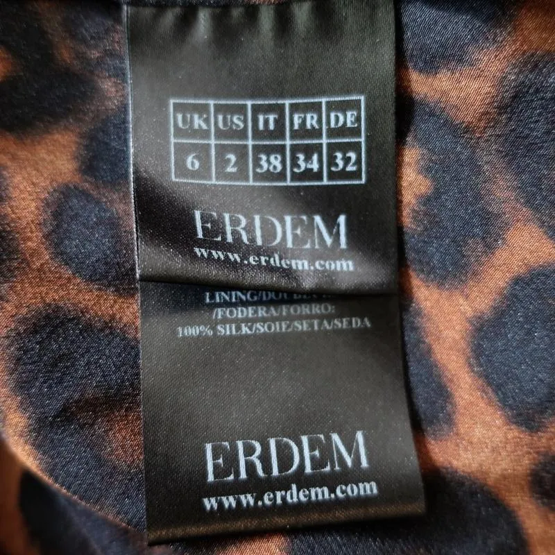 Erdem Dress Elviretta Leopard Print Fil Coupe Chiffon Size US 2