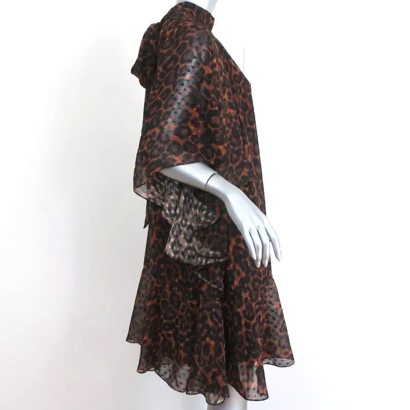Erdem Dress Elviretta Leopard Print Fil Coupe Chiffon Size US 2