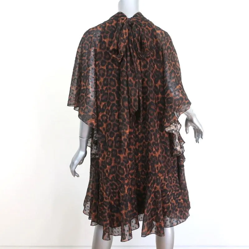 Erdem Dress Elviretta Leopard Print Fil Coupe Chiffon Size US 2