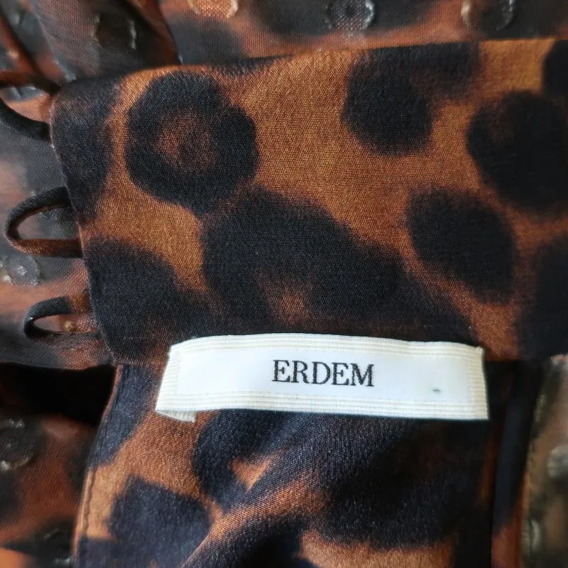 Erdem Dress Elviretta Leopard Print Fil Coupe Chiffon Size US 2