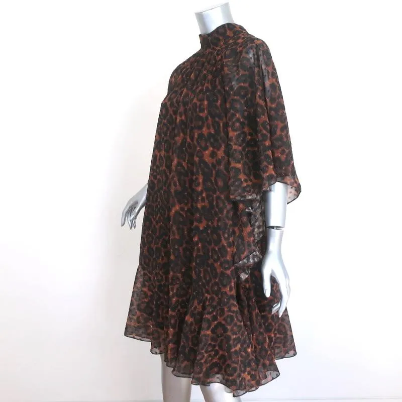 Erdem Dress Elviretta Leopard Print Fil Coupe Chiffon Size US 2