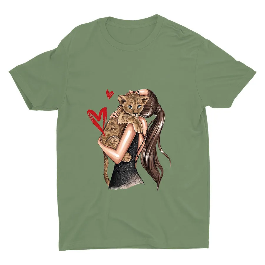 Girl With Her Cute Pet Cotton Tee