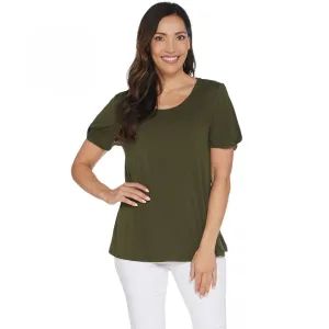 H by Halston Women's Knit Crepe Scoop Neck Twist Sleeve Top Olive Small