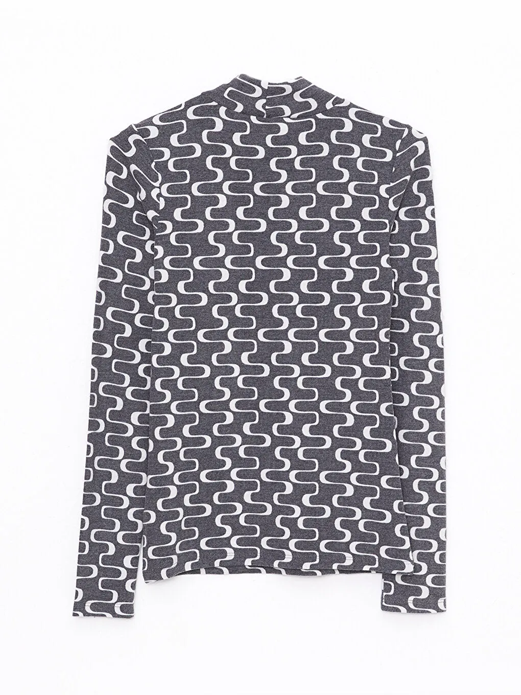 High Collar Patterned Long Sleeve Women's T-Shirt