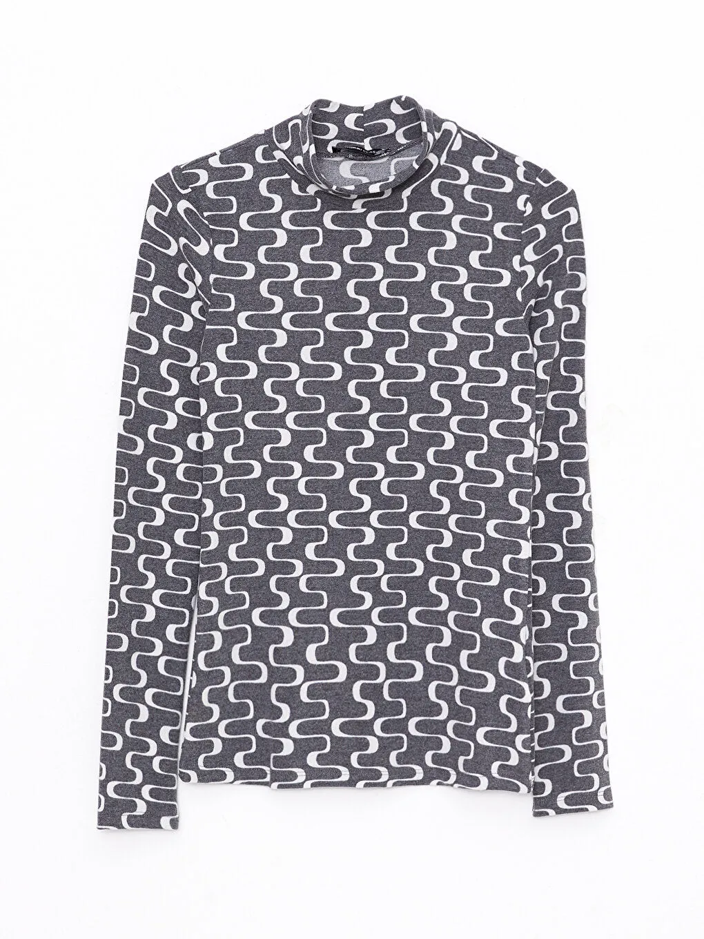 High Collar Patterned Long Sleeve Women's T-Shirt