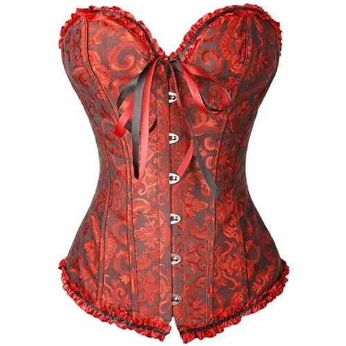 Hot Sale ! Sexy Satin Floral Gothic Lace up Boned Overbust Corset