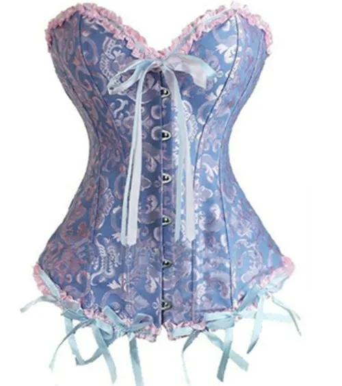 Hot Sale ! Sexy Satin Floral Gothic Lace up Boned Overbust Corset