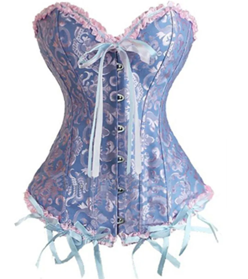 Hot Sale ! Sexy Satin Floral Gothic Lace up Boned Overbust Corset