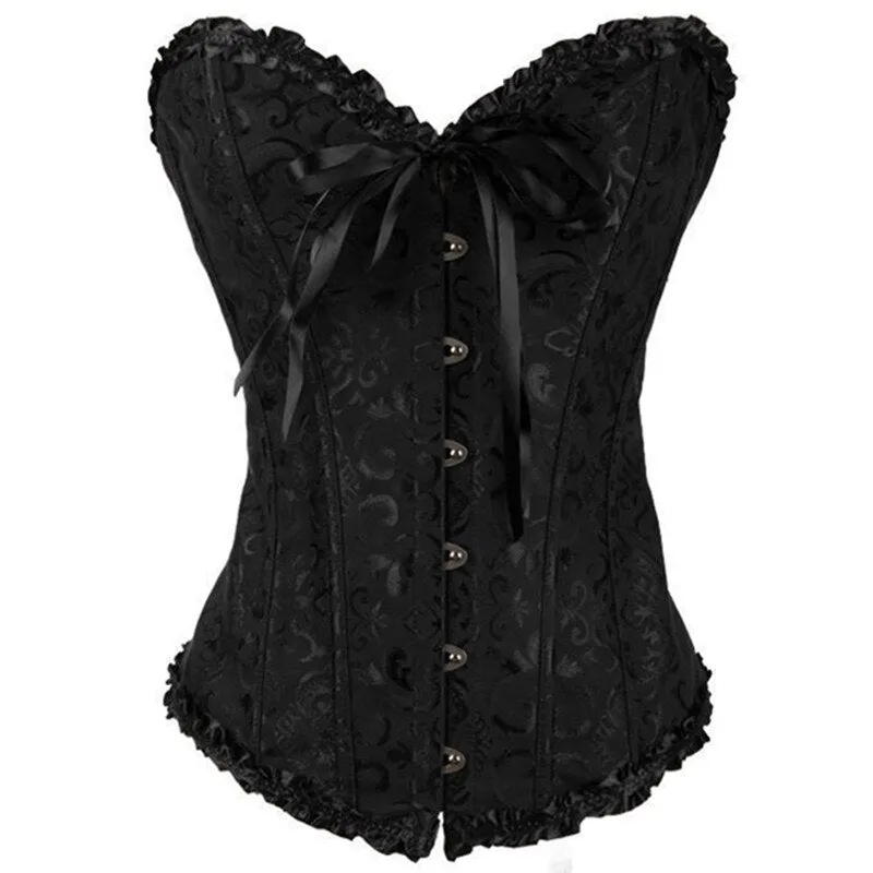 Hot Sale ! Sexy Satin Floral Gothic Lace up Boned Overbust Corset