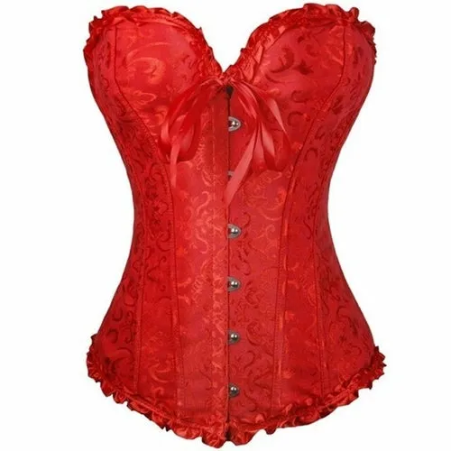 Hot Sale ! Sexy Satin Floral Gothic Lace up Boned Overbust Corset