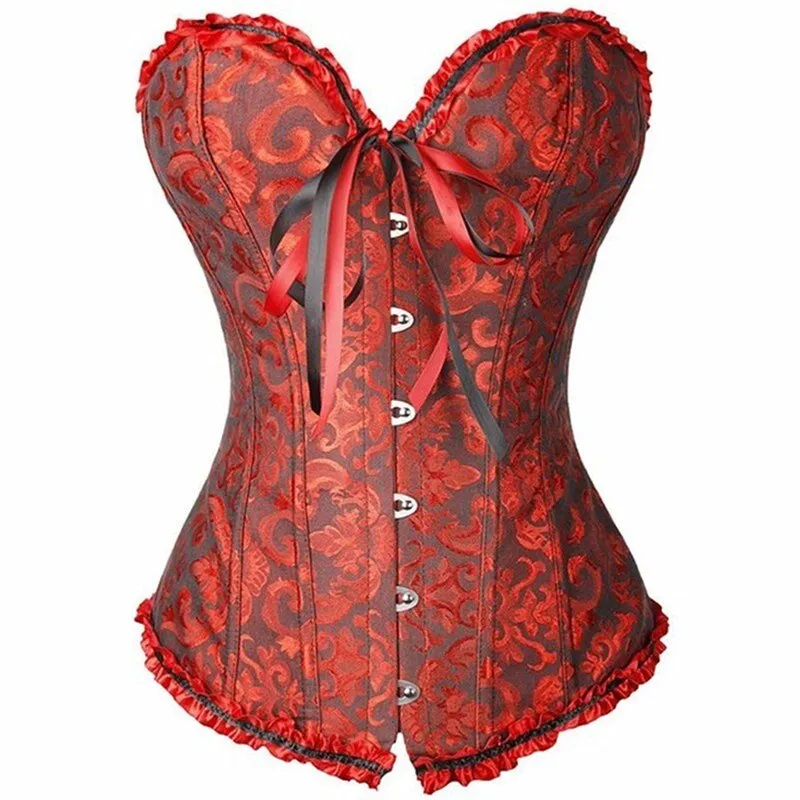 Hot Sale ! Sexy Satin Floral Gothic Lace up Boned Overbust Corset