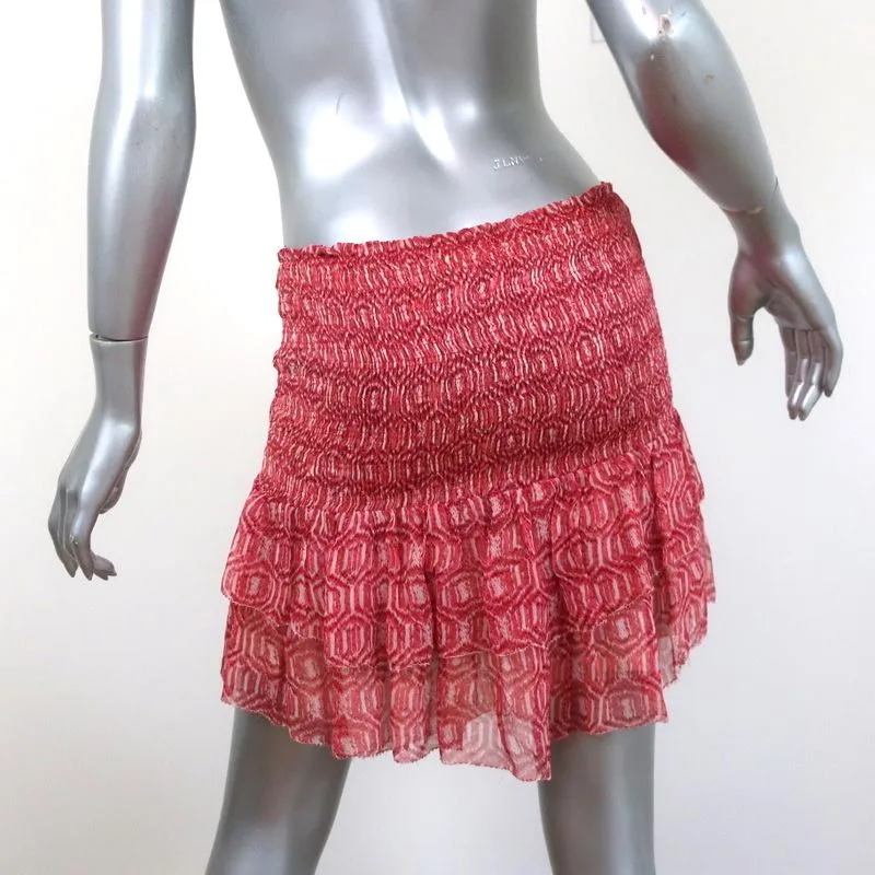 Isabel Marant Etoile Mini Skirt Zelia Red Smocked Printed Silk Chiffon Size 42