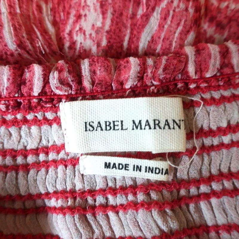 Isabel Marant Etoile Mini Skirt Zelia Red Smocked Printed Silk Chiffon Size 42