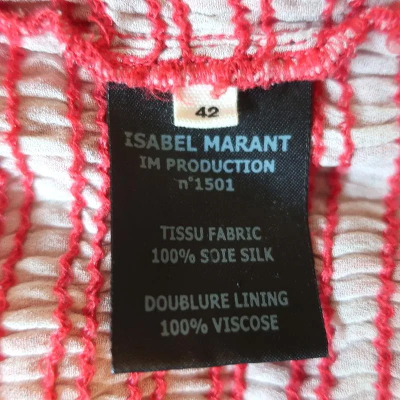 Isabel Marant Etoile Mini Skirt Zelia Red Smocked Printed Silk Chiffon Size 42
