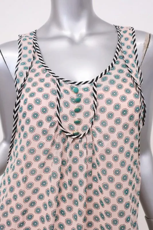 Juicy Couture Dress Pink/Teal Daisy Dot Print Chiffon Size 2 Sleeveless Mini NEW