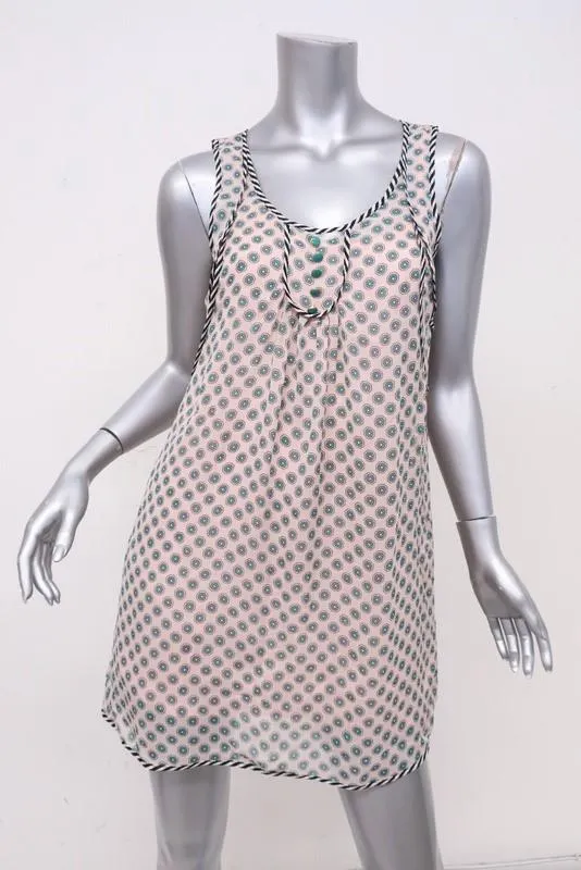 Juicy Couture Dress Pink/Teal Daisy Dot Print Chiffon Size 2 Sleeveless Mini NEW