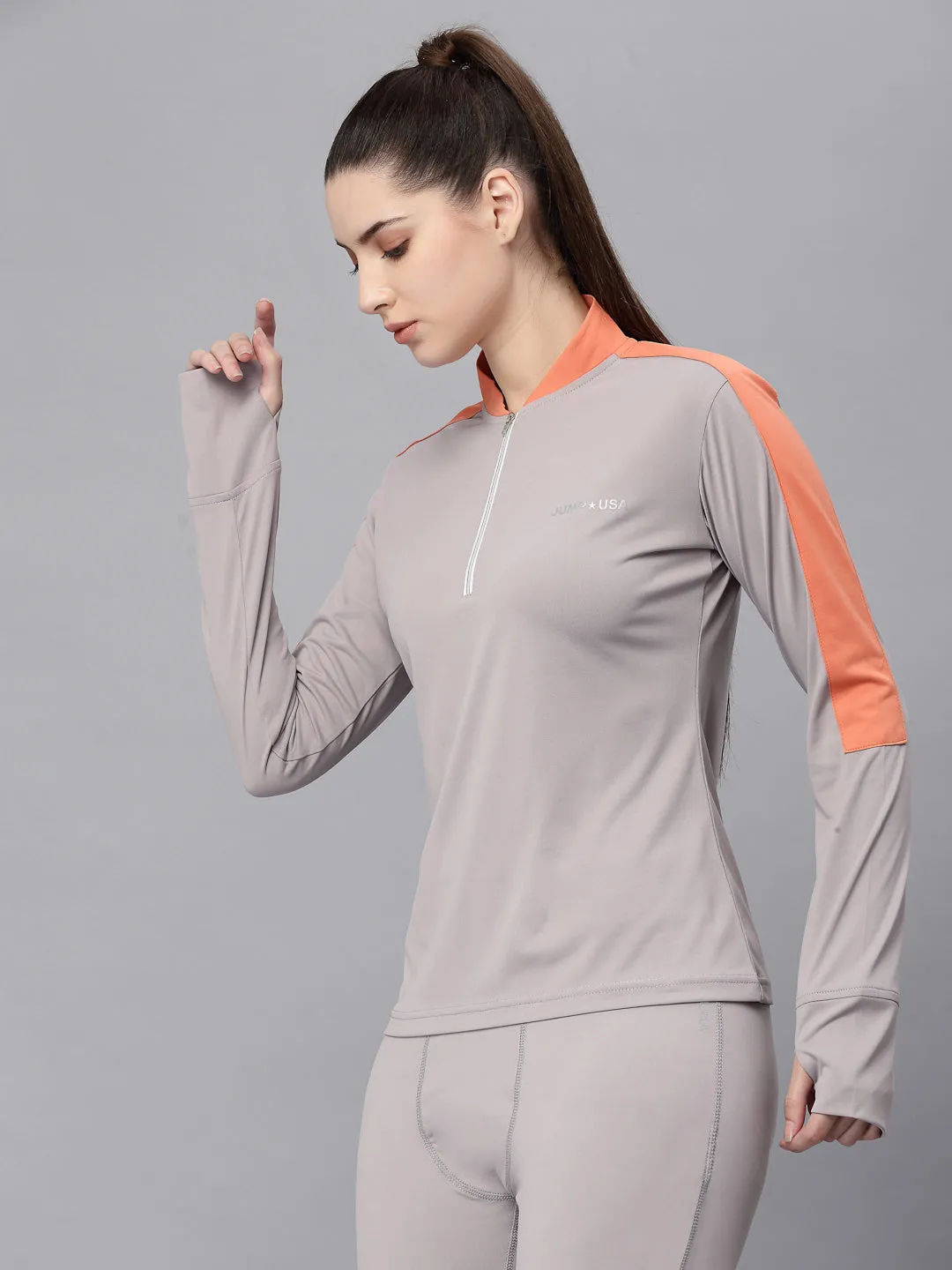 JUMP USA Women Solid Rapid-Dry Training T-shirt