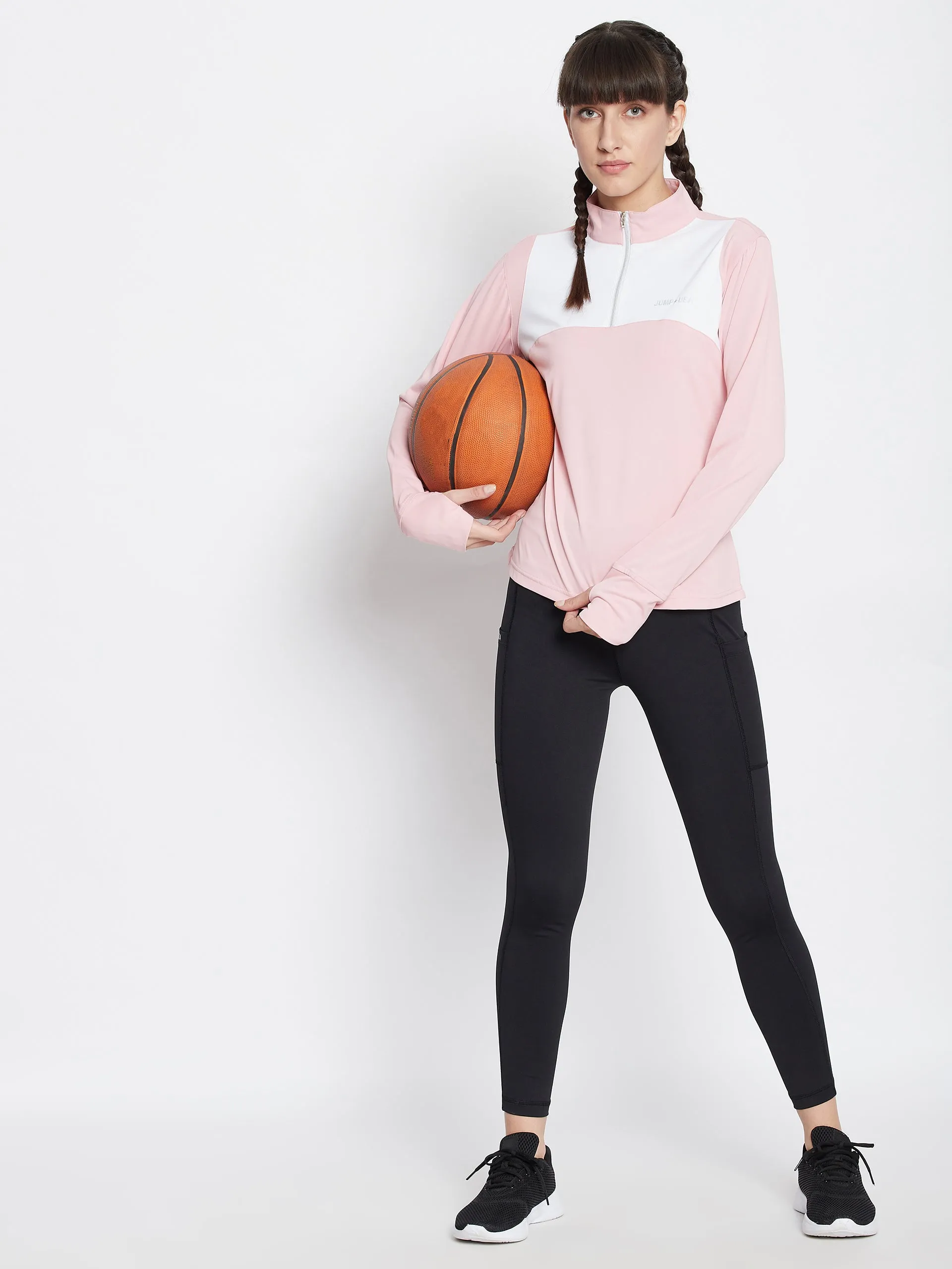 JUMP USA WOMEN TURTLE NECK FRONT ZIP T-SHIRT