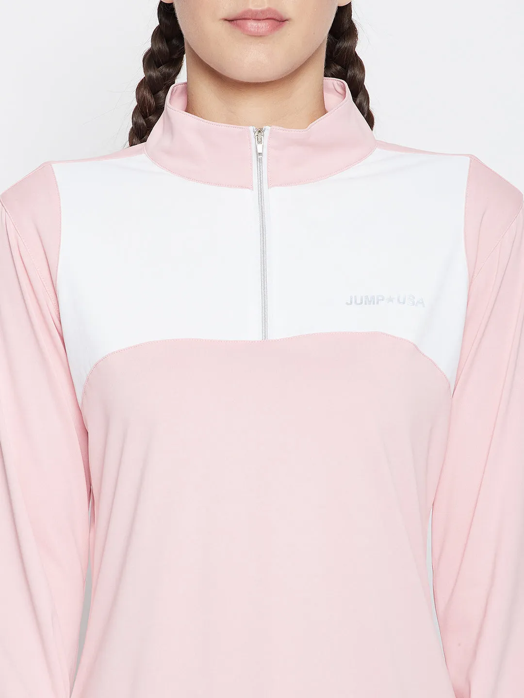 JUMP USA WOMEN TURTLE NECK FRONT ZIP T-SHIRT