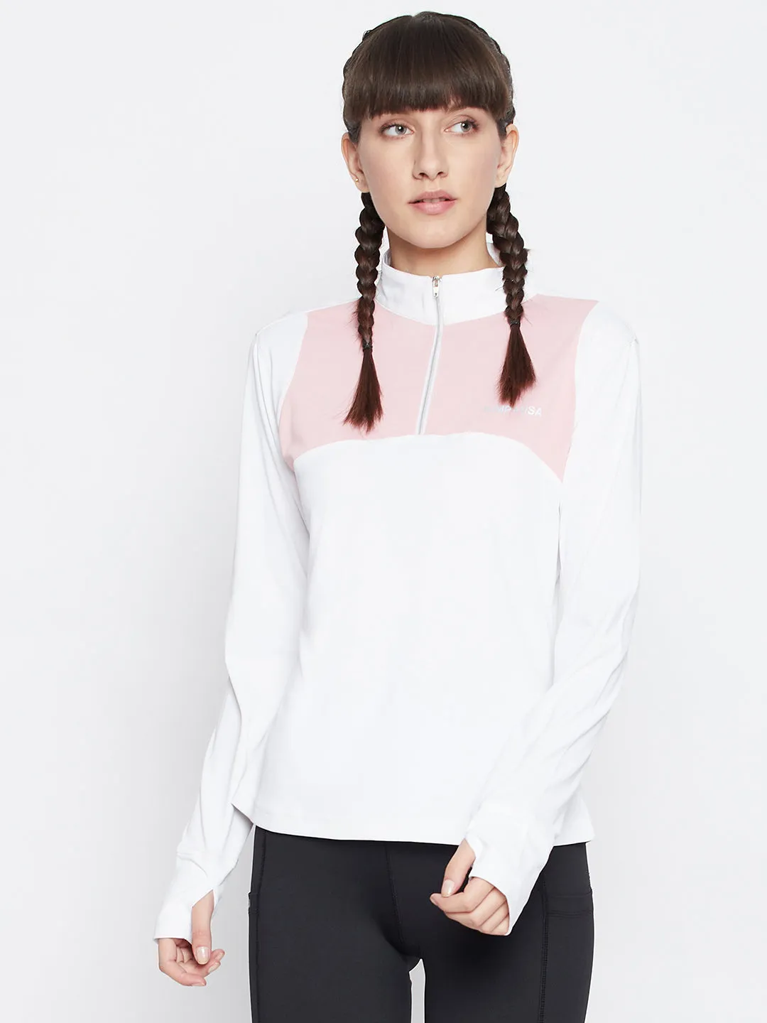 JUMP USA WOMEN TURTLE NECK FRONT ZIP T-SHIRT