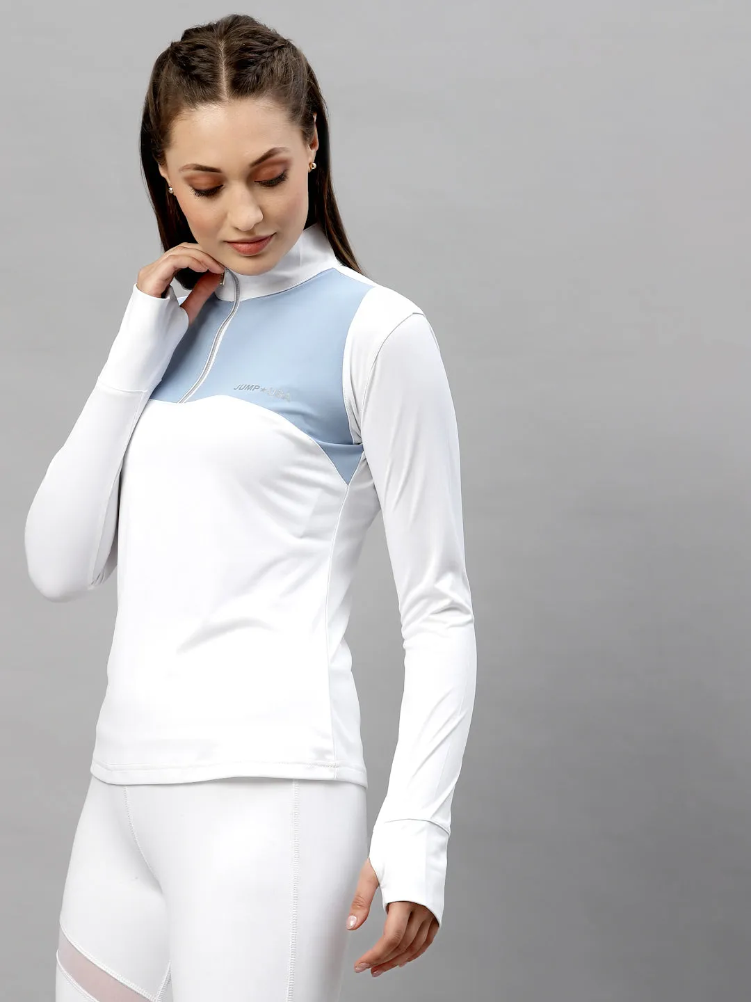 JUMP USA WOMEN TURTLE NECK FRONT ZIP T-SHIRT