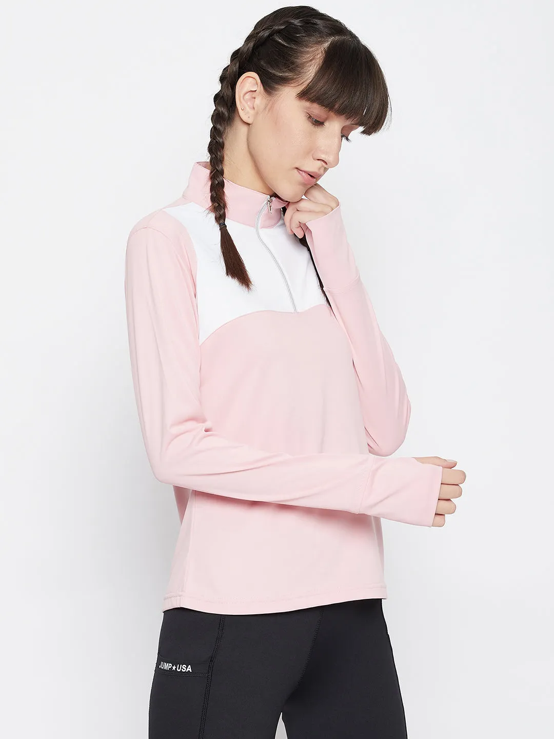JUMP USA WOMEN TURTLE NECK FRONT ZIP T-SHIRT