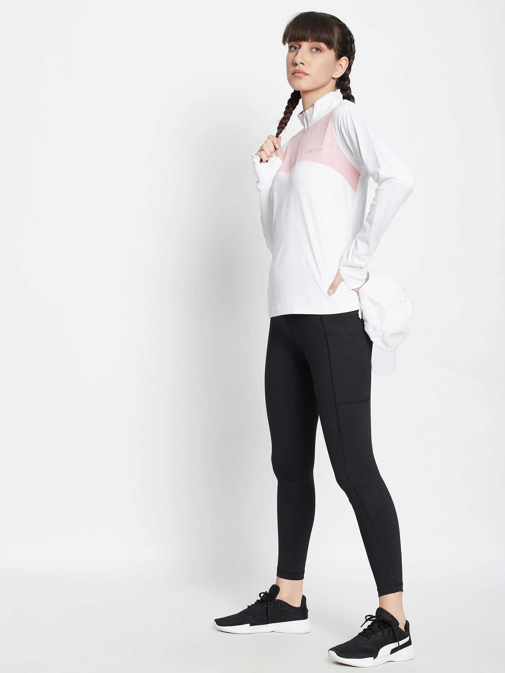 JUMP USA WOMEN TURTLE NECK FRONT ZIP T-SHIRT