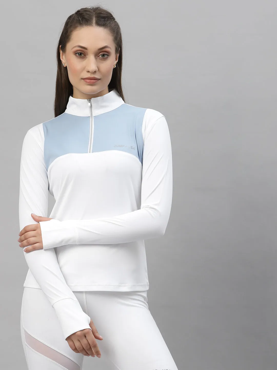 JUMP USA WOMEN TURTLE NECK FRONT ZIP T-SHIRT