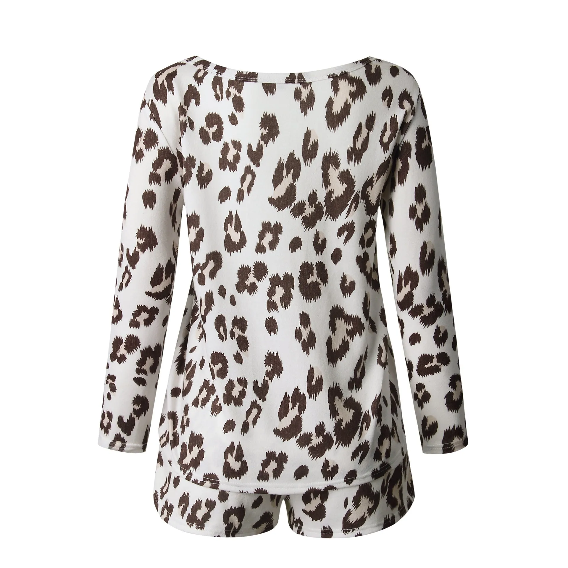 Leapord Print Two-piece Cotton T-Shirt Lace-up Shorts Loungewear