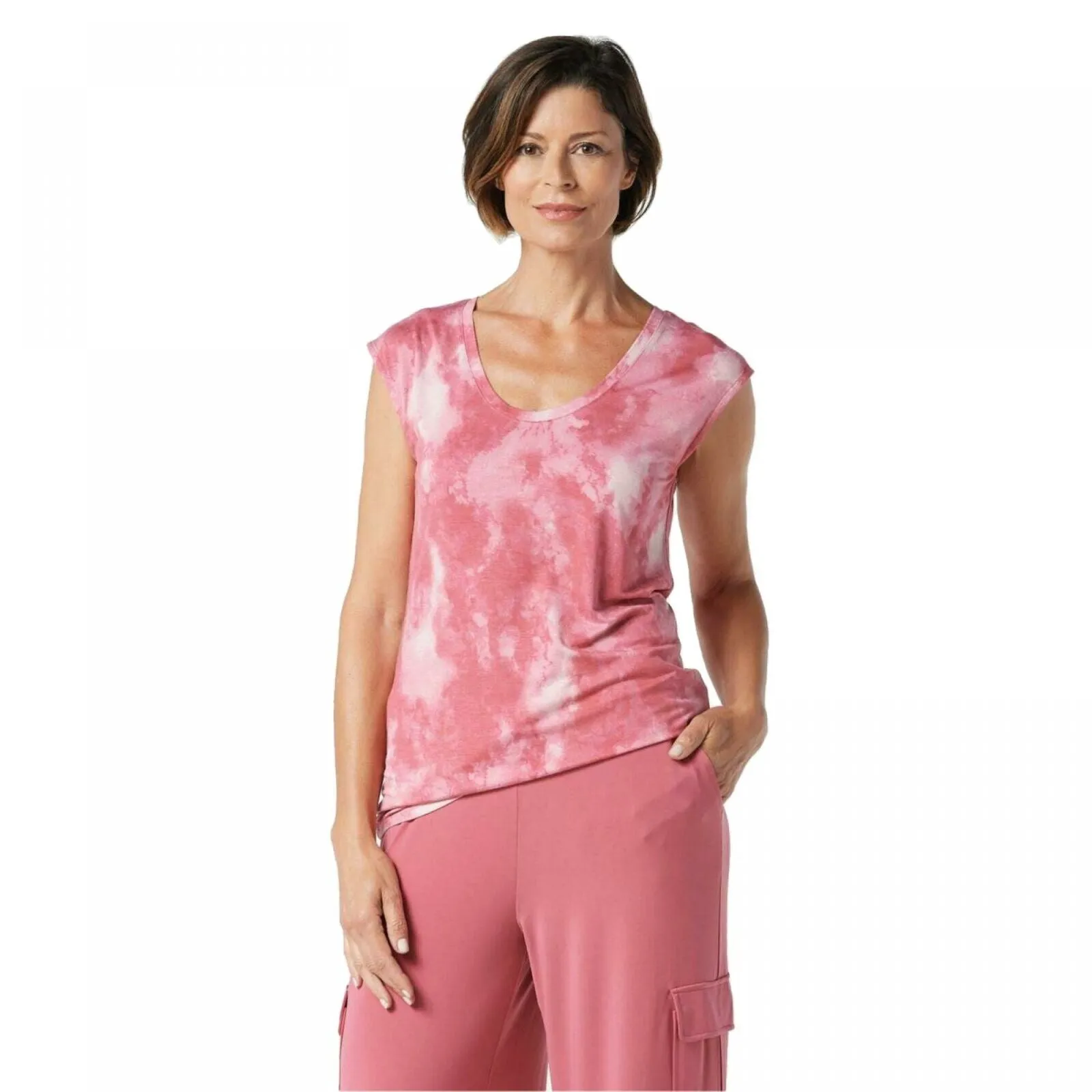 Lisa Rinna Collection Women's Rounded V-Neck Shirttail Hem T-Shirt