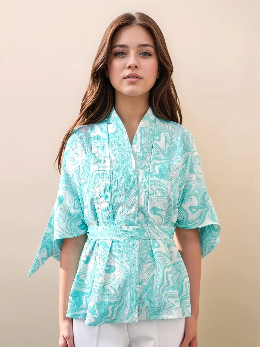 Multi-Colored Abstract Printed Relaxed Fit Top