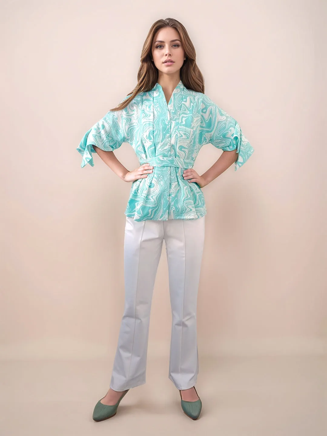 Multi-Colored Abstract Printed Relaxed Fit Top
