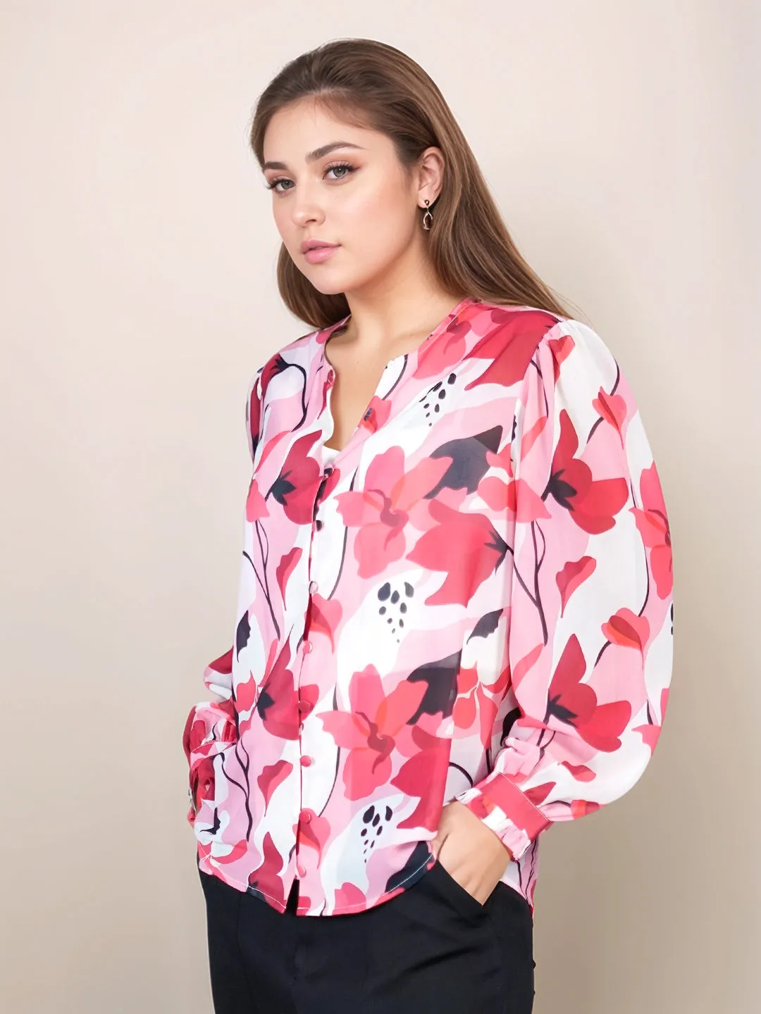 Multi-Colored Floral Prints Relaxed Fit Top