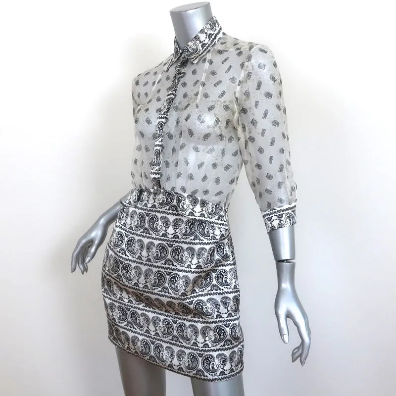 Pierre Balmain Shirtdress Cream Paisley Print Chiffon & Satin Size 38 Mini Dress