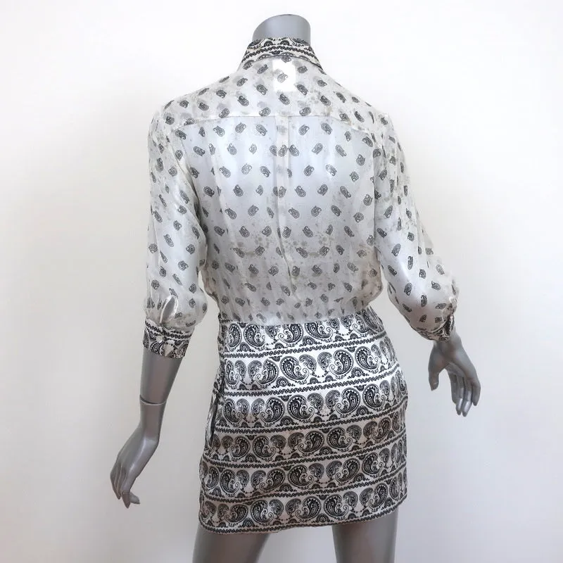 Pierre Balmain Shirtdress Cream Paisley Print Chiffon & Satin Size 38 Mini Dress