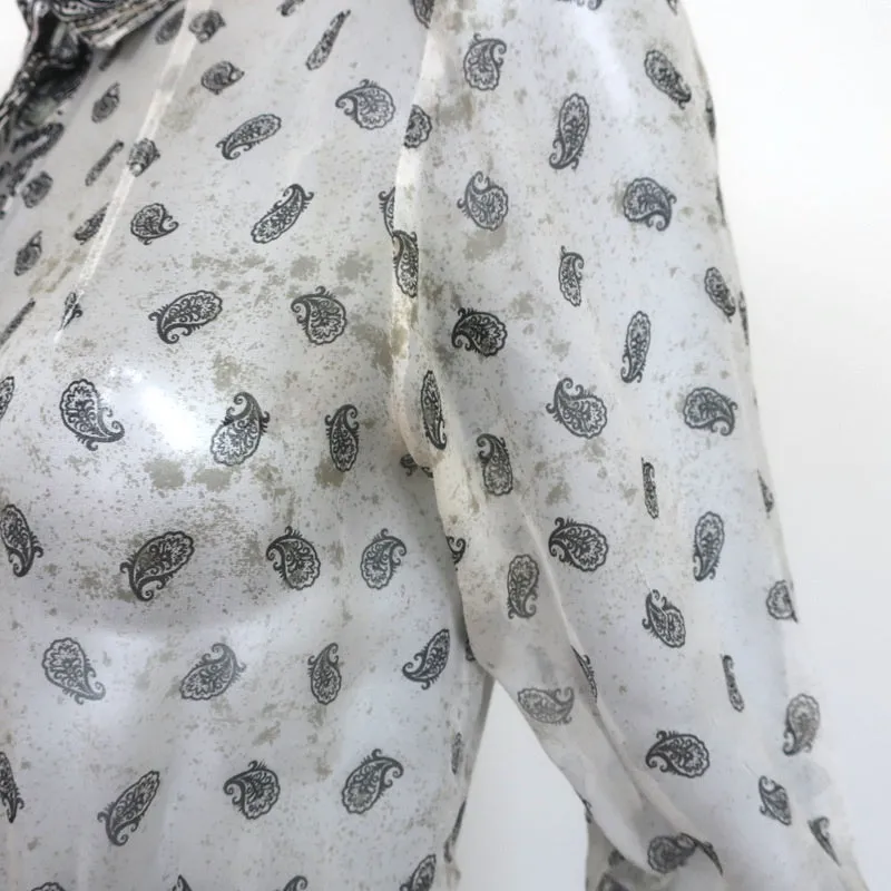 Pierre Balmain Shirtdress Cream Paisley Print Chiffon & Satin Size 38 Mini Dress