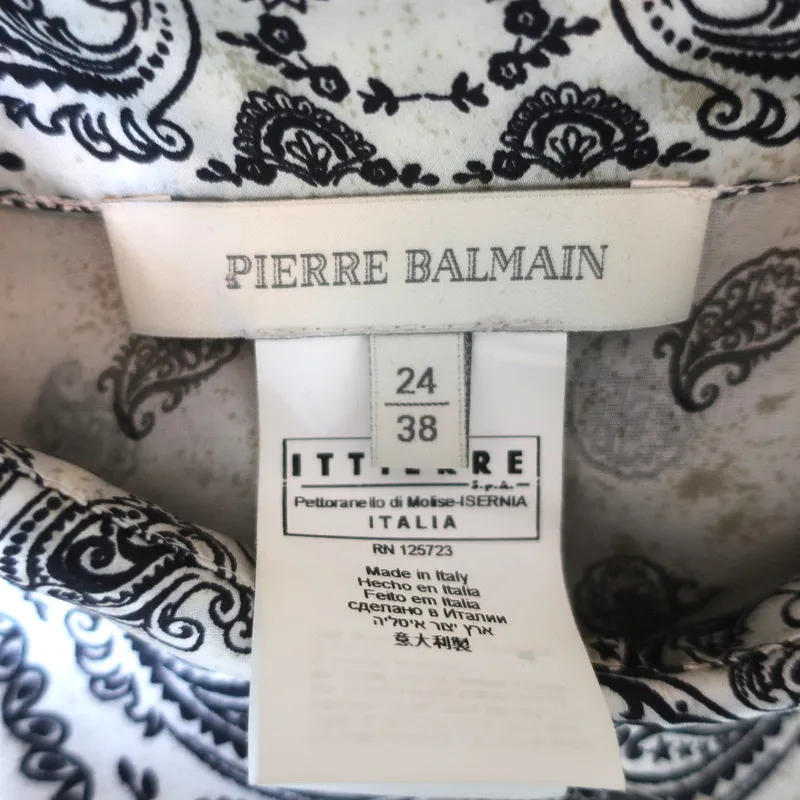 Pierre Balmain Shirtdress Cream Paisley Print Chiffon & Satin Size 38 Mini Dress