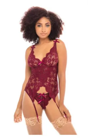 Sara Lace Bustier and Panty - Zinfandel -