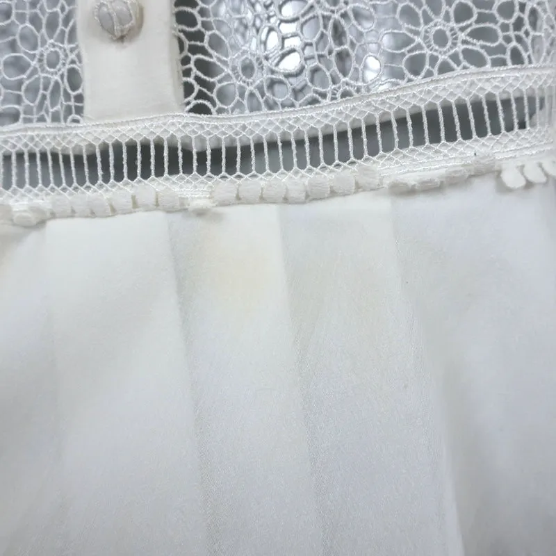 Self-Portrait Long Sleeve Ruffle Mini Dress White Lace-Trim Crepe Size US 4