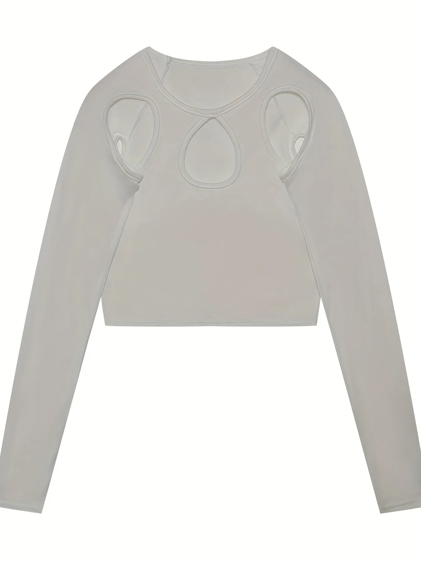 Sexy Cut Out Crop T-Shirt, Long Sleeve Loose Casual Top, Women's Clothing