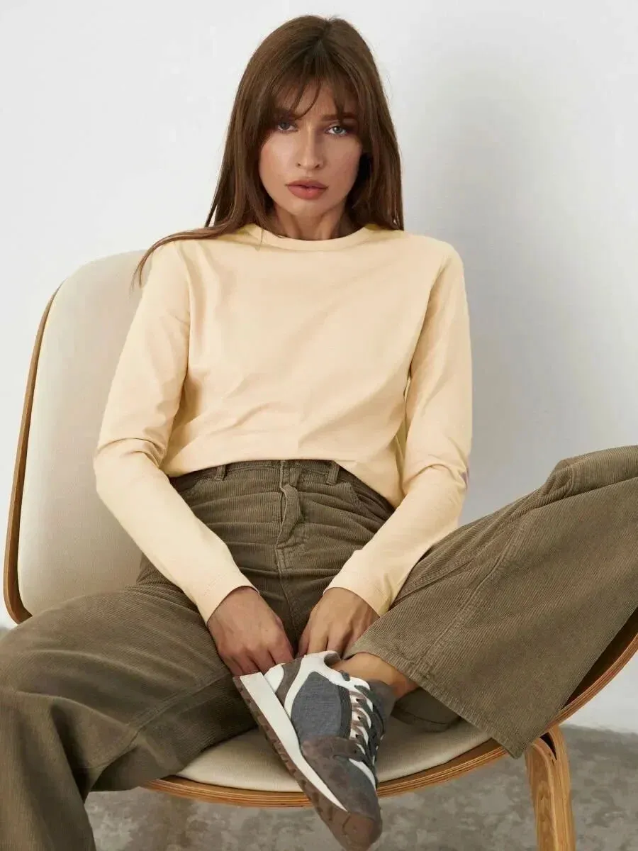 Soft 100% Cotton Oversized Long Sleeve Tee: Essential Spring & Autumn Layering Top