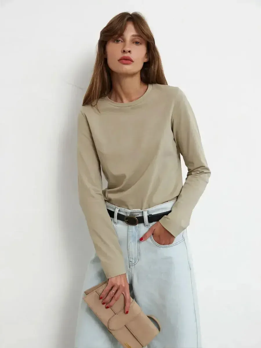 Soft 100% Cotton Oversized Long Sleeve Tee: Essential Spring & Autumn Layering Top