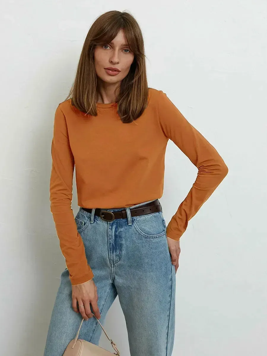 Soft 100% Cotton Oversized Long Sleeve Tee: Essential Spring & Autumn Layering Top