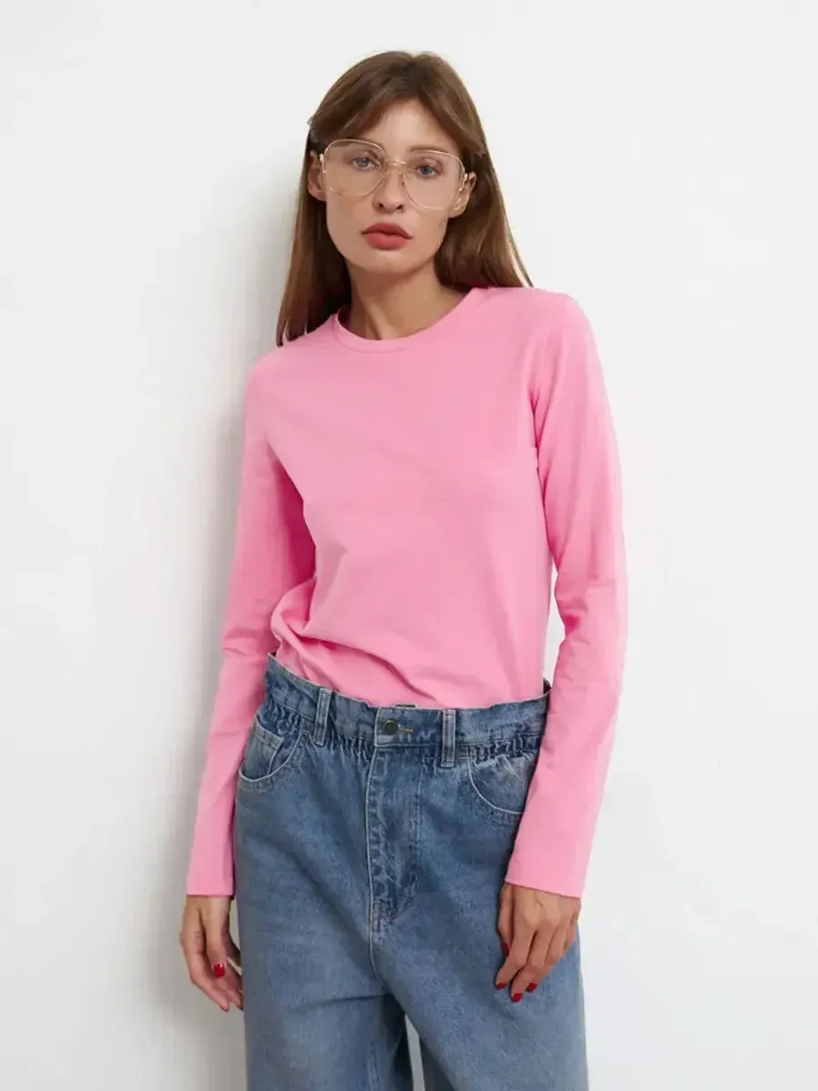 Soft 100% Cotton Oversized Long Sleeve Tee: Essential Spring & Autumn Layering Top
