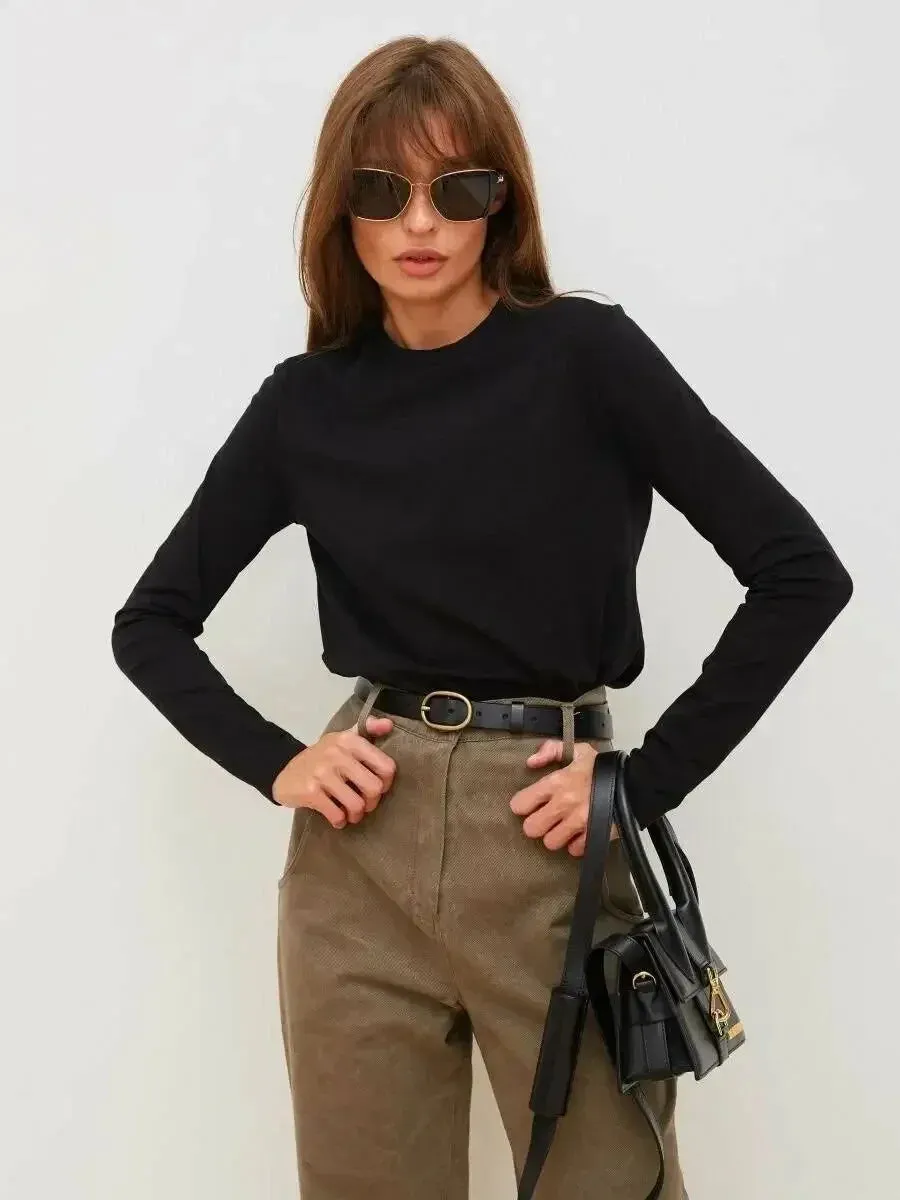 Soft 100% Cotton Oversized Long Sleeve Tee: Essential Spring & Autumn Layering Top