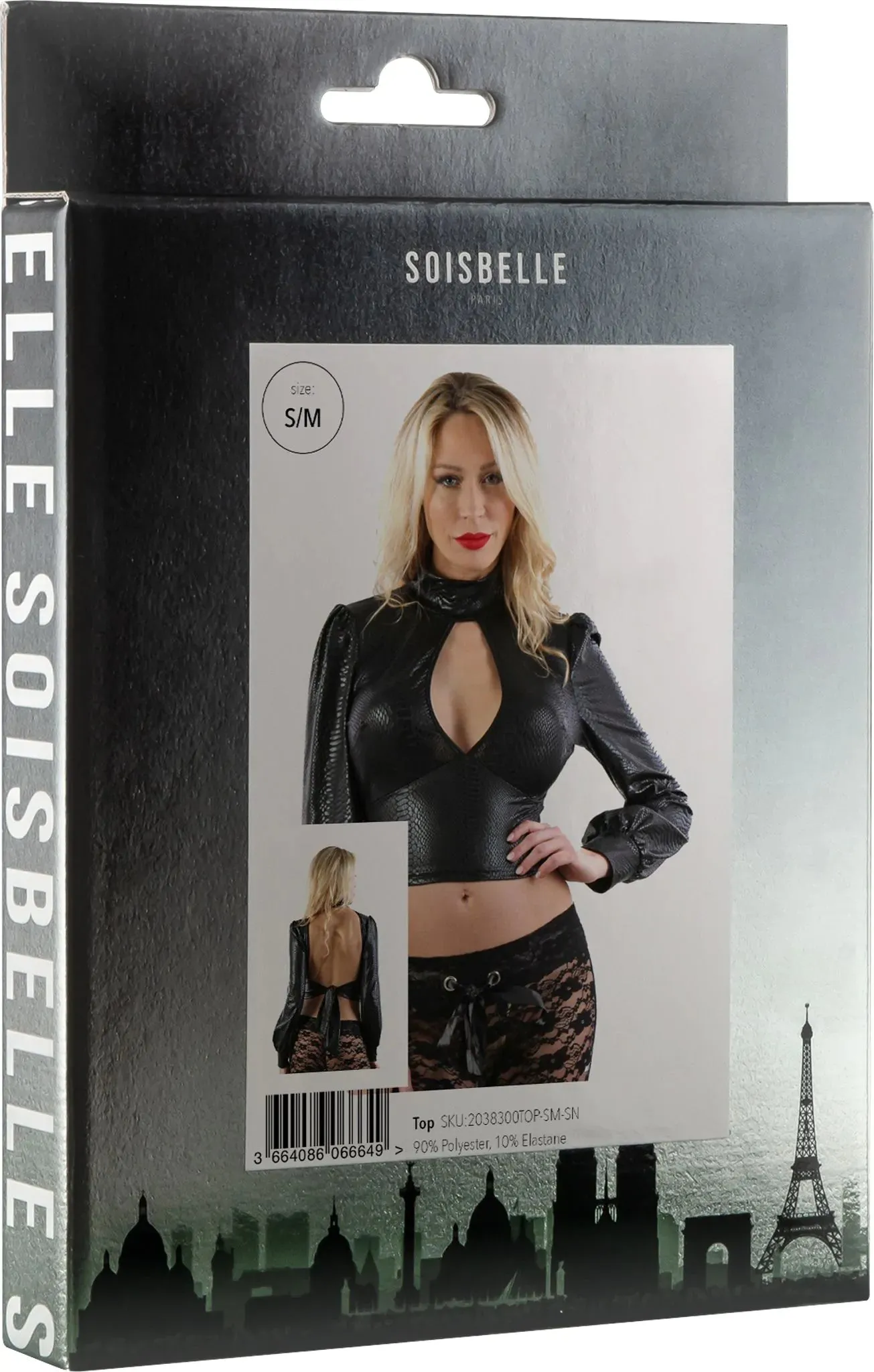 Soisbelle Paris - Crop Top met Pofmouwen en Open Rug - Zwarte Slangenprint